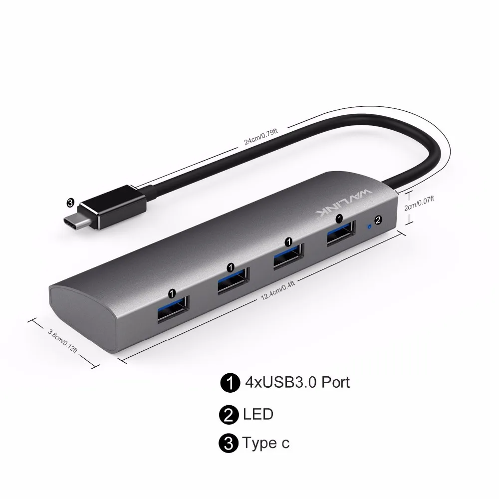 Хаб Wavlink USB 3 1 Type C 4 портовый хаб 0 адаптер для корпуса из алюминия Macbook устройств
