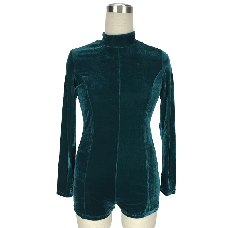 Peacock Blue Женские Budycon пикантные Комбинезоны для клуба однотонный элегантный комбинезон черный бархатный комбинезон с длинными рукавами дамские водолазки боди Mujer комбинезоны - Цвет: Peacock Blue