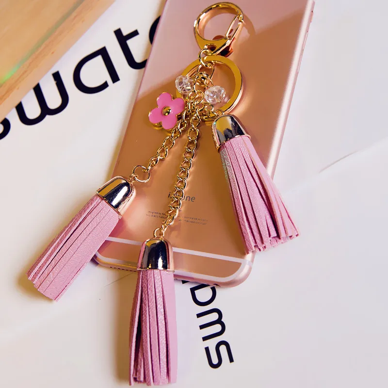Women 3 Piece Tassels Key Chain 2017 New 12 Colors Suede Leather Car Keychain Bag Gold Ring for Jewelry | Украшения и аксессуары