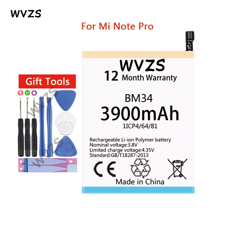 Wvzs 3900 mAh литий-полимерная сменная батарея BM34 для Xiaomi Mi Note Pro 4 GB ram батареи |