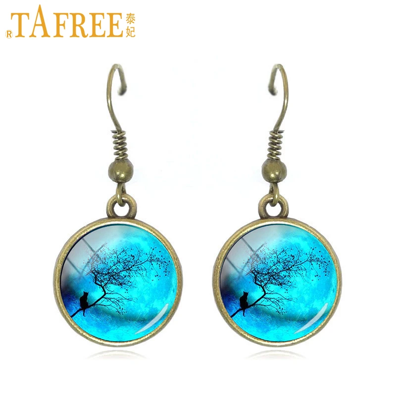 Серьги TAFREE Звездная ночь луна желтые масляные живописи висячие серьги круглые