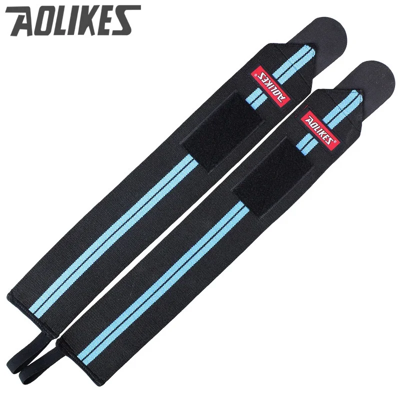 BLACK BLUE AOLIKES 2 шт. обертывания для рук ремешок для тяжелой атлетики запястья обертывания Кроссфит Powerlifting Бодибилдинг дышащая поддержка запястья поезд - Цвет: BLACK BLUE