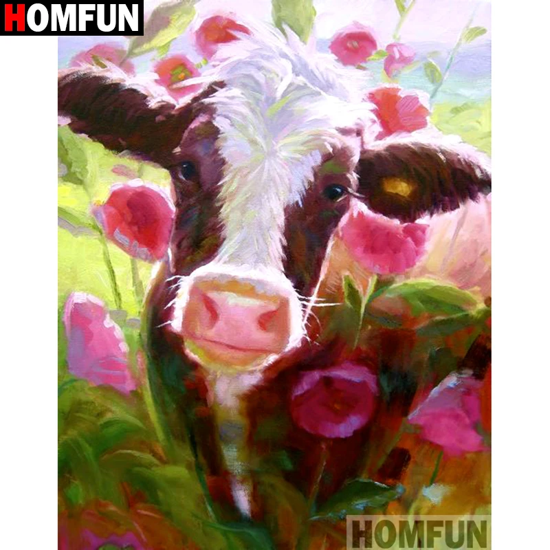 

Алмазная живопись HOMFUN A09022, полноразмерная/круглая вышивка крестиком 5D «сделай сам», «Крупный рогатый скот», домашний декор