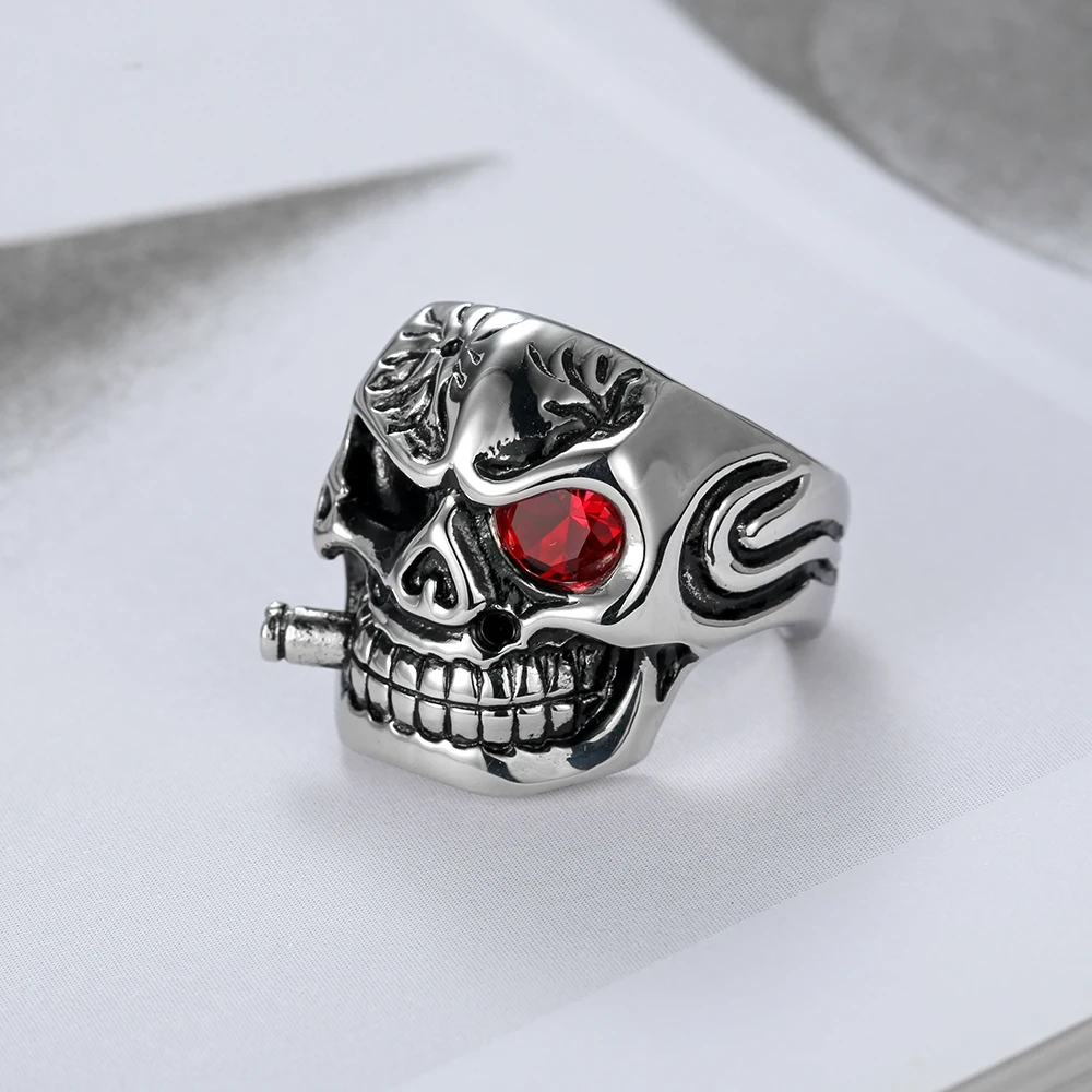Панк Для Мужчин's сигары черепа Серебряный Цвет черный красный фианит циркон