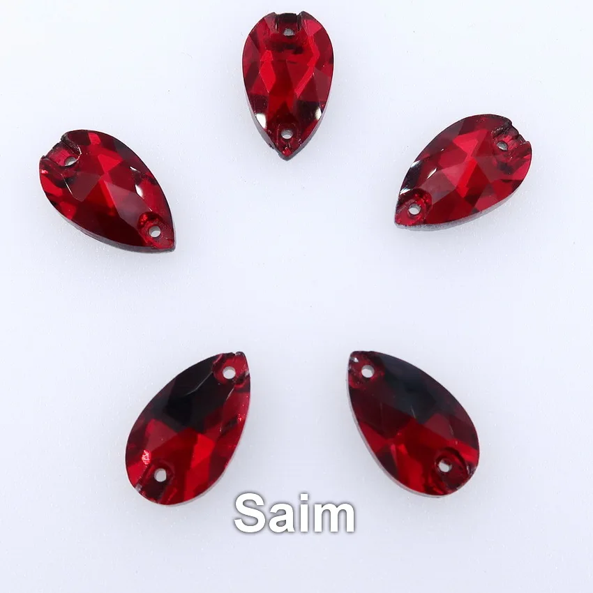 A22 Dark red Тонкие в форме капли плоские стеклянные кристаллы с двумя отверстиями 3 размера цвета микс Пришивные хрустальные бусины свадебное платье diy отделка - Цвет: A22 Dark red