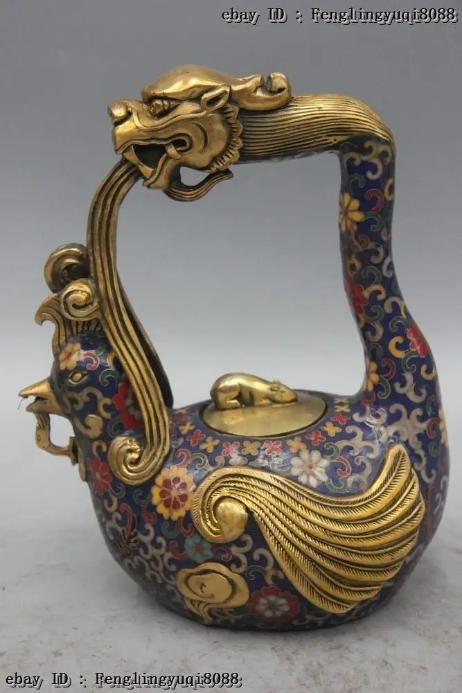 free shipping 10&quot Chinese Bronze Cloisonne Dragon Phoenix Mouse Wine pot Flagon Stoup Teapot 2017 | Дом и сад