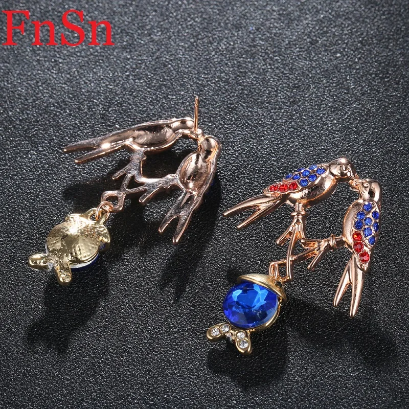 Fnsn 2017 новые модные серьги капли с птицами и рыбами для женщин золотыми