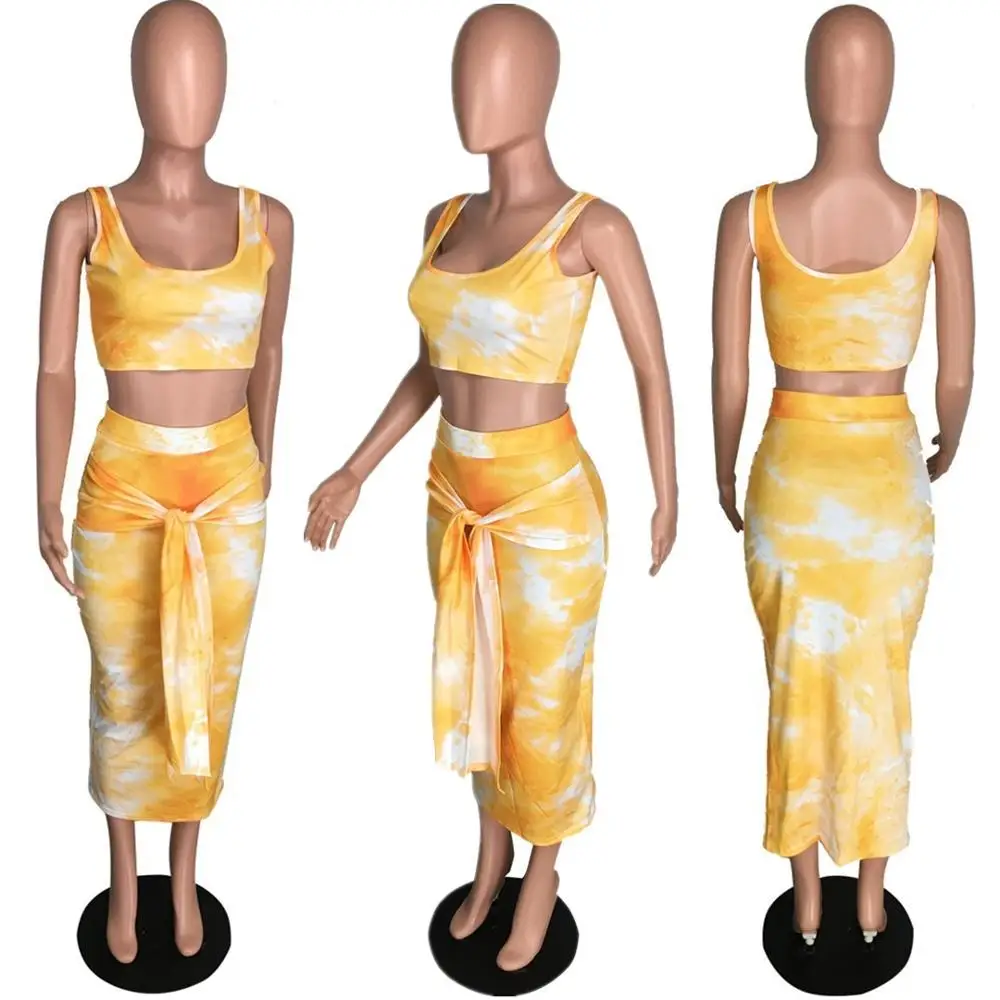 

Sexy Print Strap High Waist Crop Top Bodycon Maxi Dresses Two Piece Set Summer Fashion Belt Slim Dress Suit Two Piece Outfit