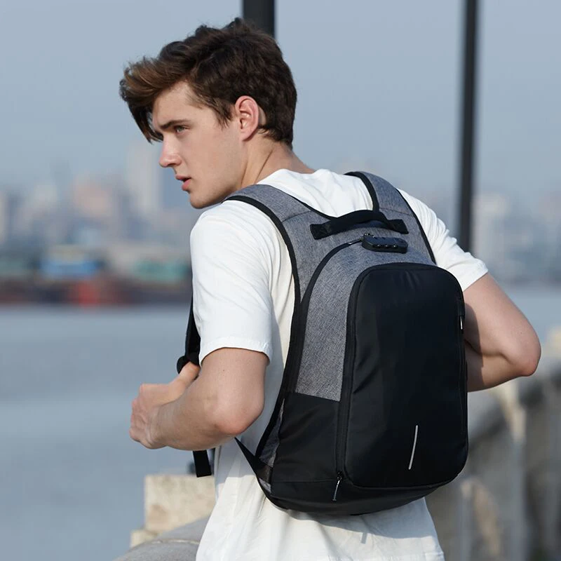 

Men 14 inch Laptop Backpacks For Teenager School Bags Fashion Male Mochila Leisure Travel backpack USB anti-thief