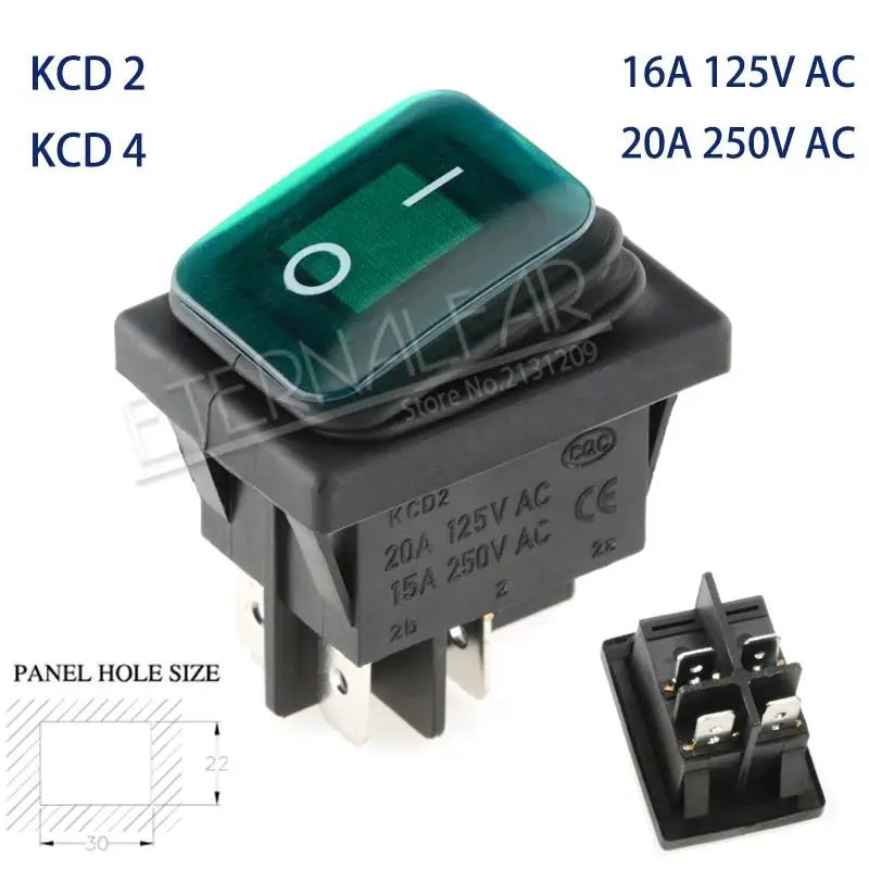 KCD2-Green-4J2D KCD1 KCD2 KCD4 KCD6 On Off 10A 16A 20A 125V 250V AC сверхмощный DPST герметичный водонепроницаемый авто лодка морской тумблер кулисный переключатель с - Цвет: KCD2-Green-4J2D