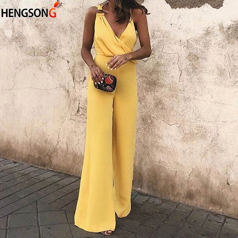 Сексуальный комбинезон с глубоким v образным вырезом без рукавов женский на