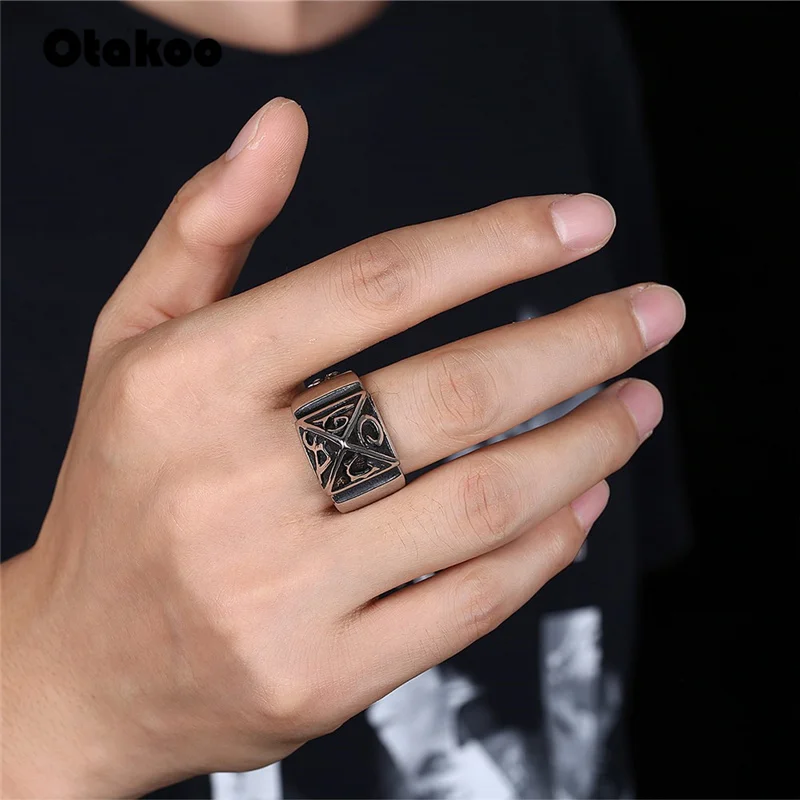Otakoo Punk Fashion Style Antique Retro Male Jewelry Viking Ring Female Black Amulet Vintage Norse Rune Rings For Women | Украшения и