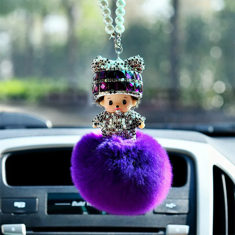 New Arrival Cute Rex Rabbit Fur Set Auger Rear View Mirror Pendant Car Keychain For Mobile Phone bag Auto Accessories 023 | Украшения и