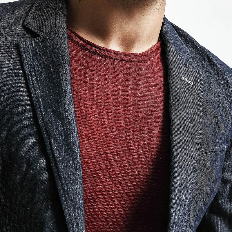 SIMWOOD 2018 Новая осень блейзеры Для мужчин мода Slim Fit Хлопок тёмный деним в горошек