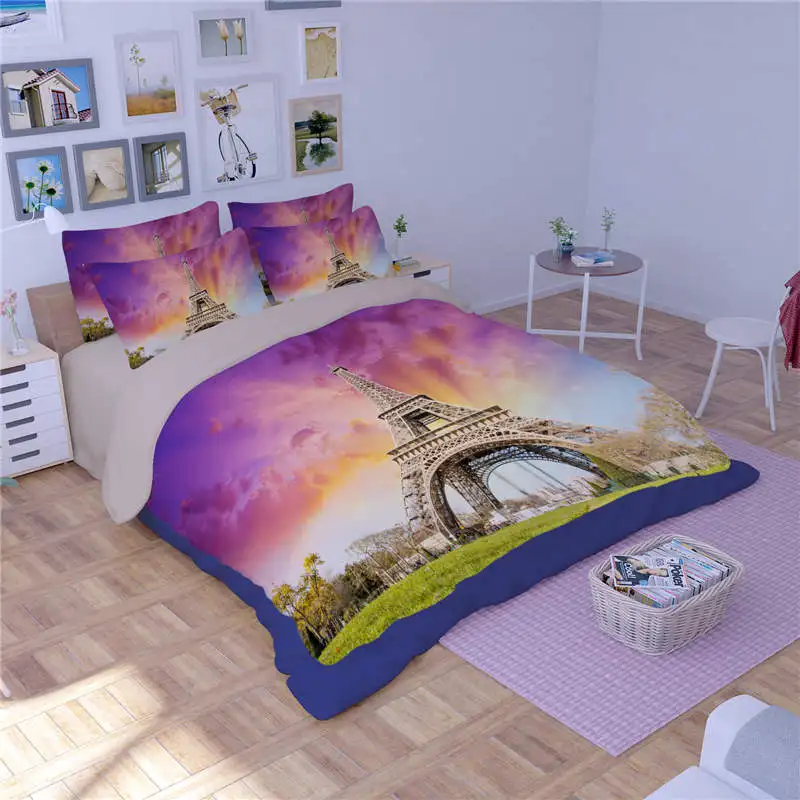 3 шт. Комплект постельного белья с принтом Эйфелевой башни | Дом и сад