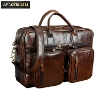 men oil waxy leather antique design business travel briefcase laptop bag fashion attache messenger bag tote portfolio male k1013