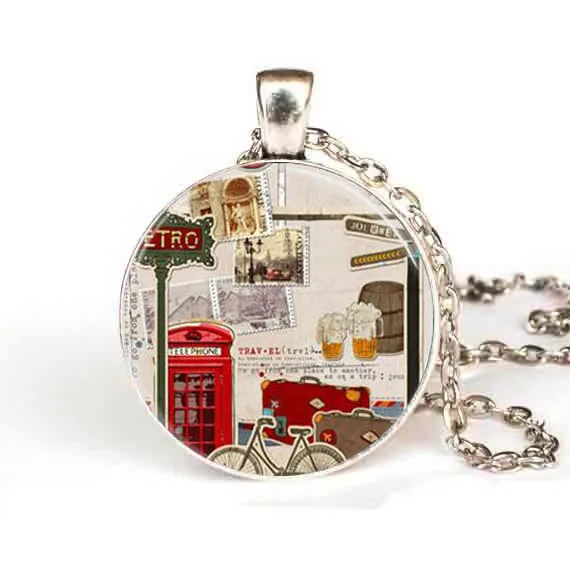 Ожерелье женское/Мужское красное колье с изображением телефонной будки Лондона