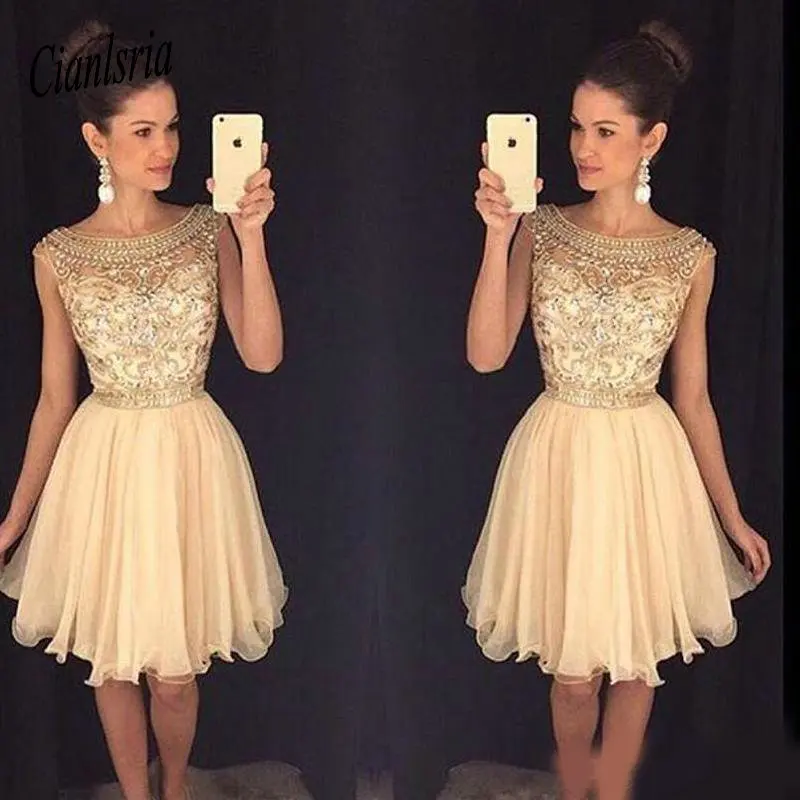 

2020 Mini Short Homecoming Dresses with Beads Sheer Neck Graduation Dresses Cheap Cocktail Dress Prom Party Dresses
