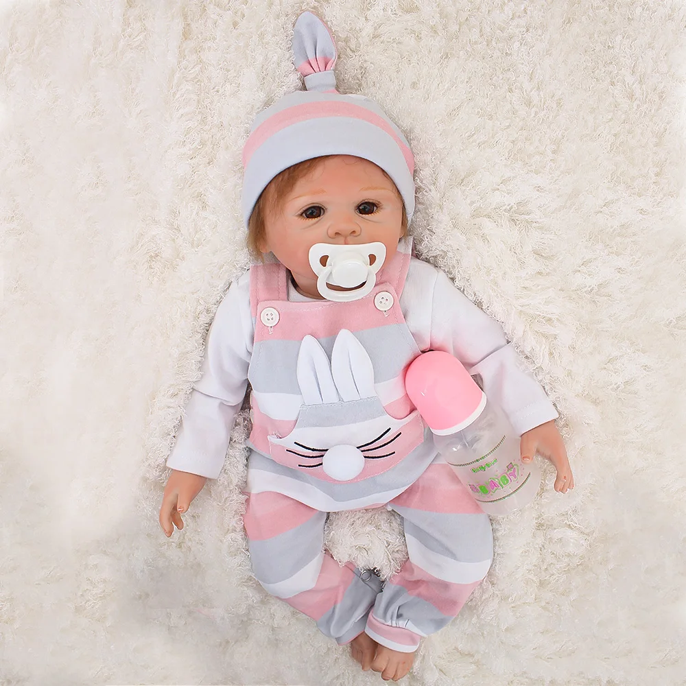 DOLLMAI Bebe DIY Reborn Dolls de Silicone cloth body 43cm Fashion rabbit strap clothes Doll Toys For Girls boneca Baby soft | Игрушки и