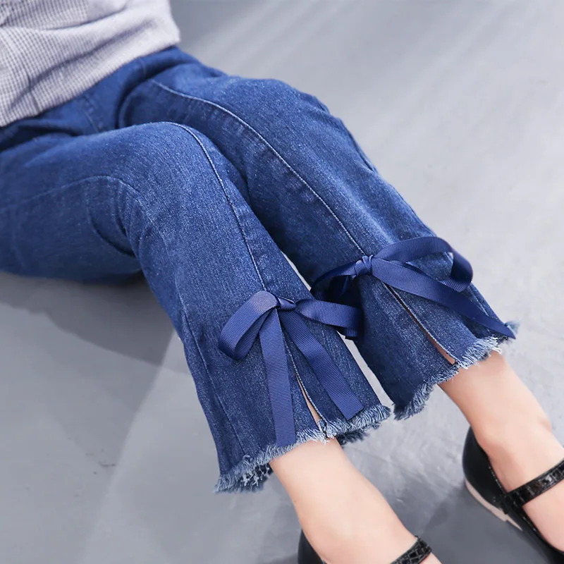 Джинсы для девочек осень 2018 Skinny Flare jeans с лентой лук стрейч джинсы девочек|Джинсы| |