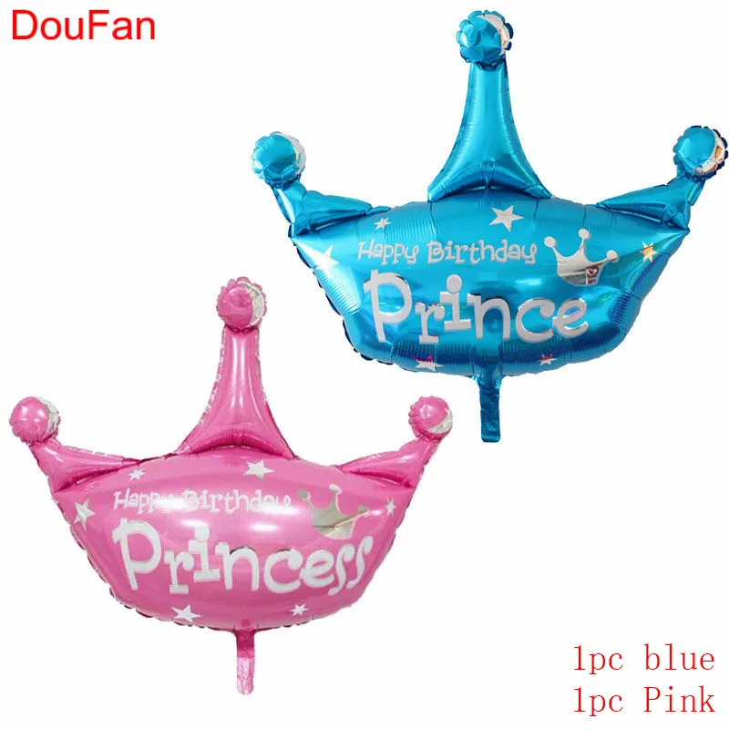 2 шт с днем рождения Принцесса Корона воздушный шар голубой принц розовый