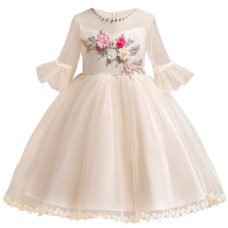 Flower Girl Dress for Kid Girls First Communion Dresses Tulle Wedding Princess Costume For Party Prom 3 4 6 8 10 12 Years | Детская