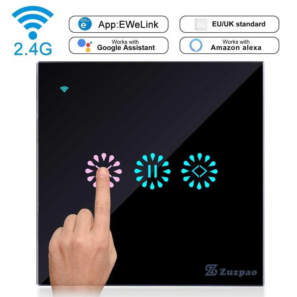 Black Умный дом, WiFi, электрические сенсорные жалюзи, переключатель занавесок, Рольставни, Голосовое управление от Amazon Alexa, Google Home для слепых двигателей - Цвет: Black