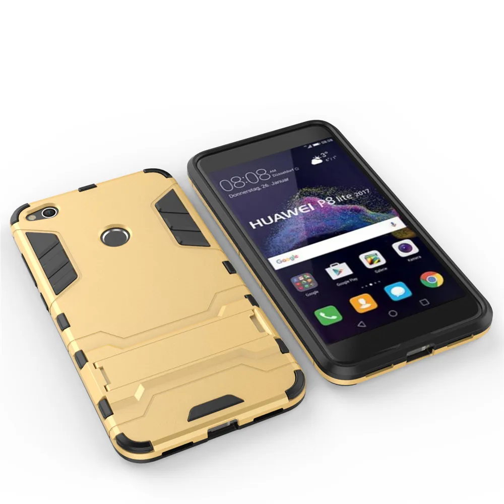 For Huawei P8 Lite 2017 Case Cover Luxury Iron Man Stand Hard Armor+Soft Silicone TPU for Honor 8 | Мобильные телефоны и