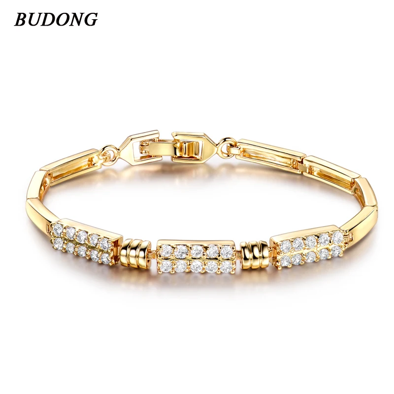 BUDONG 18cm Fashion Women Bracelet Vintage Bracelets for Silver/Gold Color Cubic Zirconia Bangle XUL019 | Украшения и аксессуары