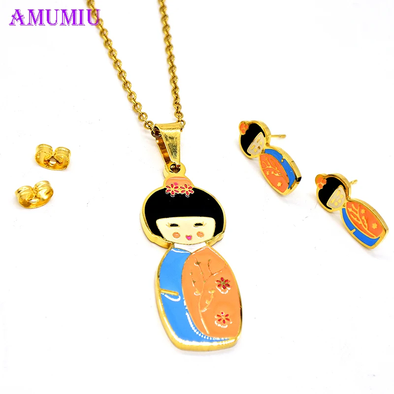 Кимоно AMUMIU японские кукольные ожерелья подвески из нержавеющей стали 100%