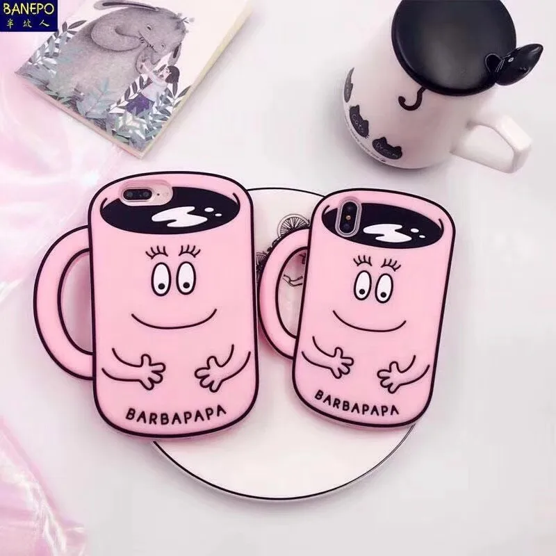 Мягкий силиконовый чехол для iPhone X с милой мультяшной чашкой Barbapapa ударопрочный