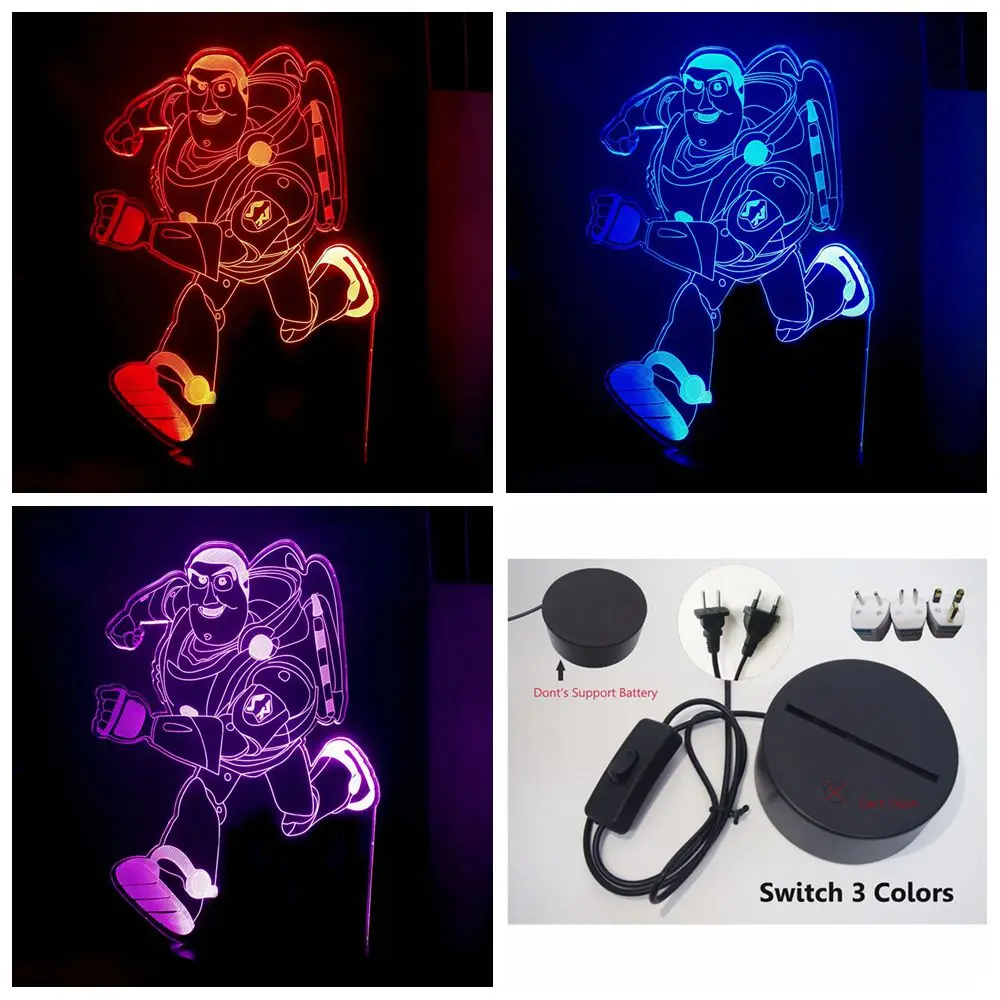 Switch 3 Colors История игрушек светодиодный детский ночник для сна в спальню Buzz lightyear Luminaria Lava 3D лампа Детский Рождественский подарок на день рождения праздник красочный - Испускаемый цвет: Switch 3 Colors