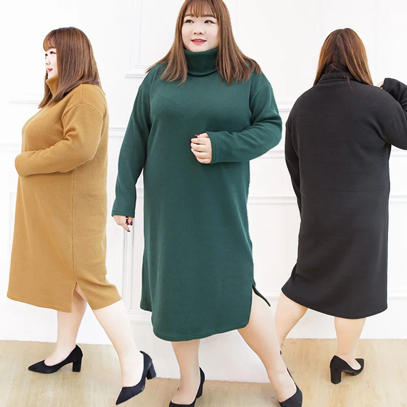 Женское трикотажное платье большого размера осенне-зимнее тонкое и удобное с
