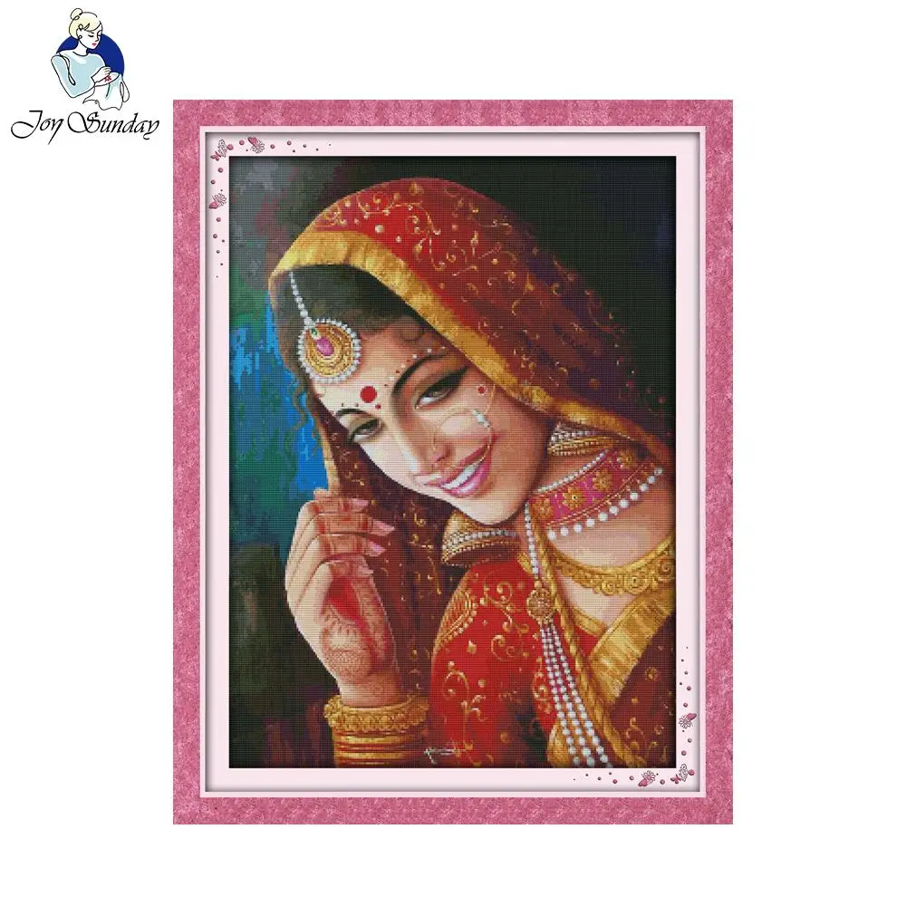 

Набор для рукоделия Joy Sunday, вышивка крестиком ручной работы, Китайская вышивка, индийские узоры для невесты, вышивка крестиком, картины