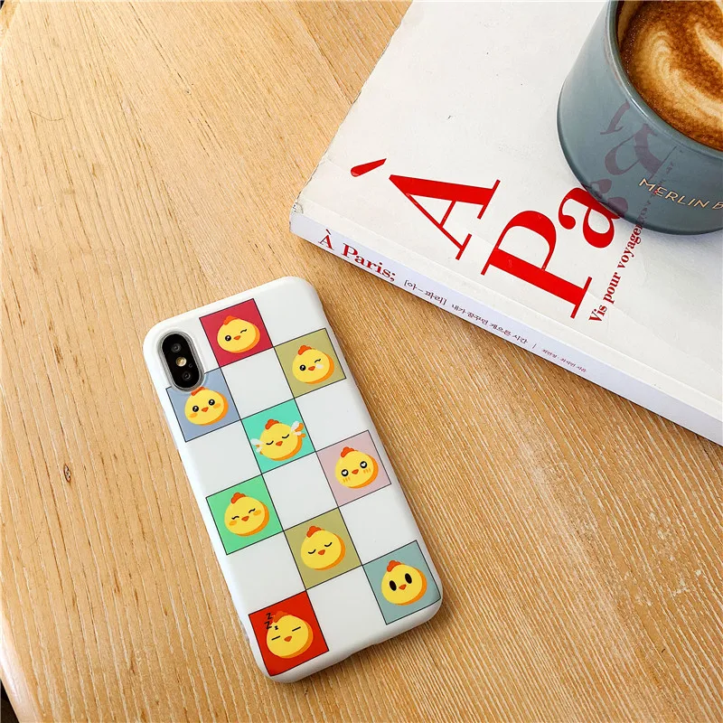 Cute grid phone cases For iPhone XS Max XR Xs 6 6S 7 8 Plus X Cartoon chicken Thin Soft IMD Phone Cases Cover Coque |