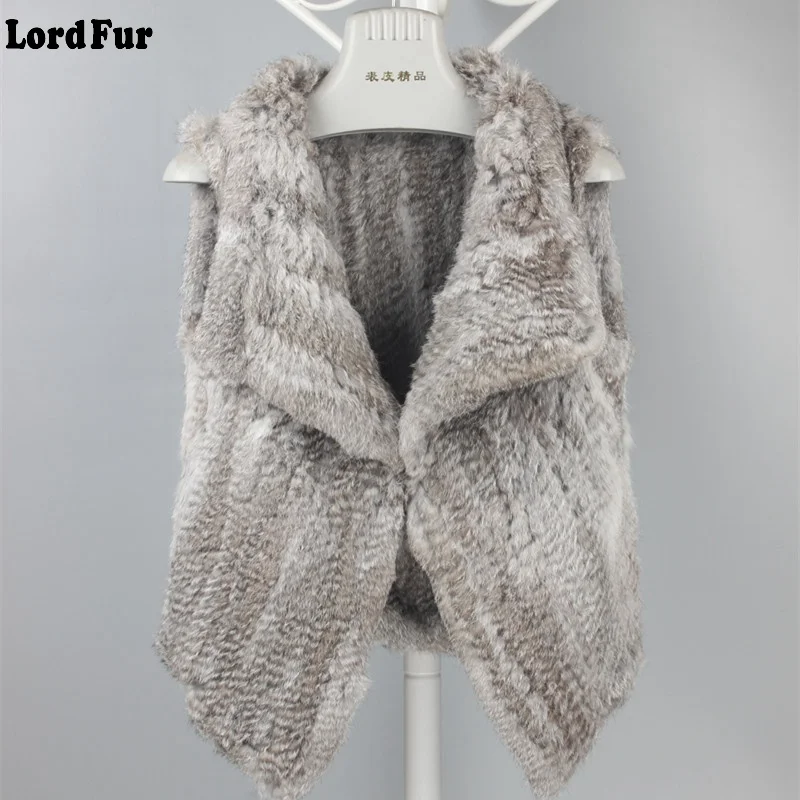 (TopFurMall) женский модный натуральный вязаный жилет из кроличьего меха с отложным