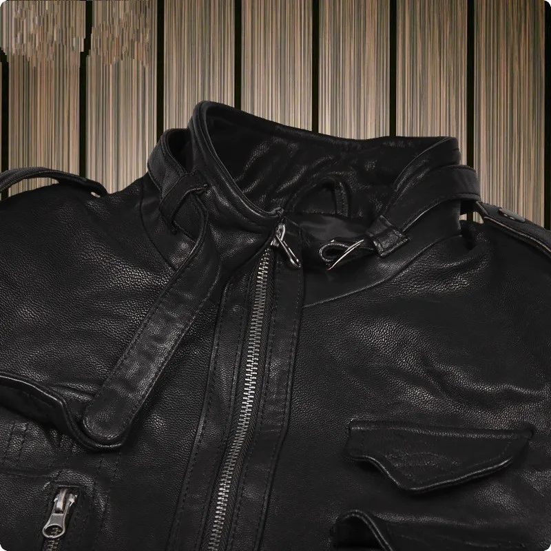Короткие мужские куртки в корейском стиле из овечьей кожи байкерская облегающая