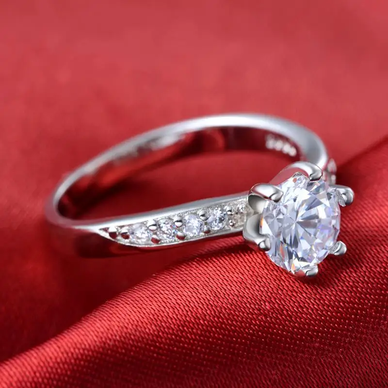 Серебряный цвет AAA CZ Кристалл 6 зубец Bijoux модное свадебное & обручальное кольцо