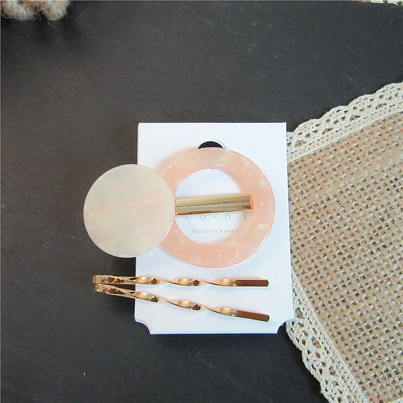 1SET Korea Acetic Acid Hollow Geometric Round Shape Solid Color Hair Clips Women Birthday Hair Accessories