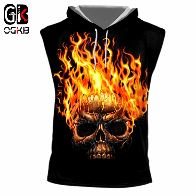 OGKB Безрукавка Мужская мода o образным вырезом с капюшоном Топы 3D печать черепа