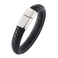 classic men bracelets jewelry fashion leather bracelet stainless steel magnetic clasps leather wristband charm hand chain pw728