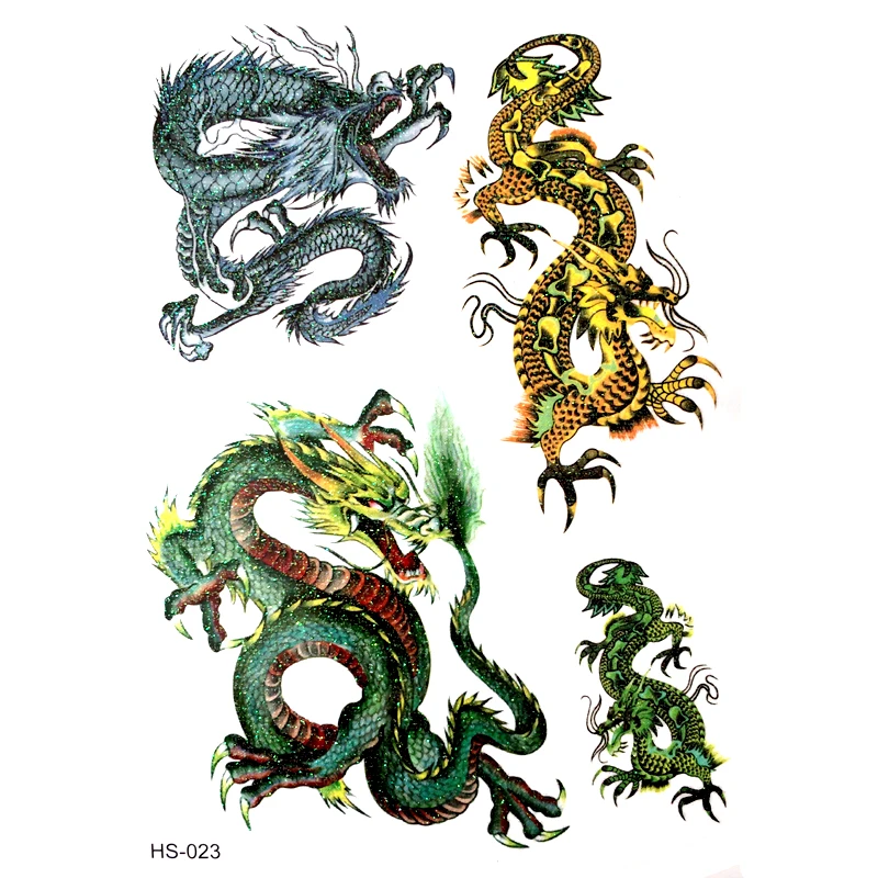 Водостойкие временные тату King Of Dragon 3 шт. Золотая вспышка Харадзюку хна флеш
