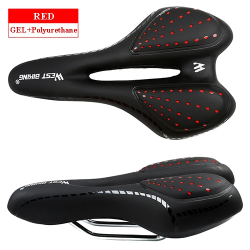 New Upgraded Red WEST BIKING седло для велосипеда, шоссейные стальные рельсы, горный велосипед, Sillin Bicicleta Carretera, мягкое седло из искусственной кожи для горного велосипеда - Color: New Upgraded Red