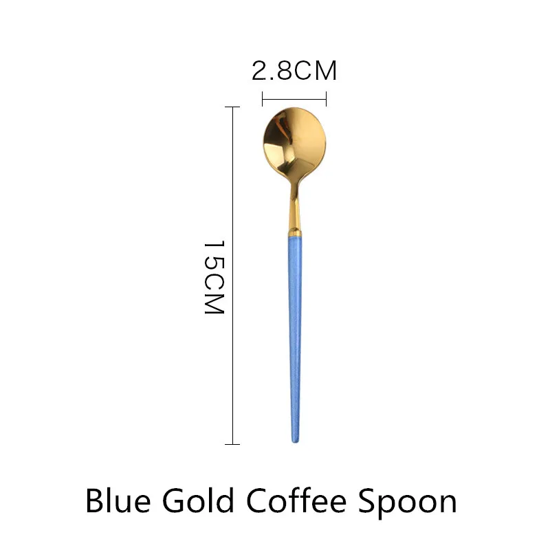Blue Gold Tea Spoon 1 шт. столовый набор столовых приборов, ножи, вилки, ложки, Западная кухня, столовая посуда из нержавеющей стали, домашние вечерние столовые приборы, набор посуды - Цвет: Blue Gold Tea Spoon