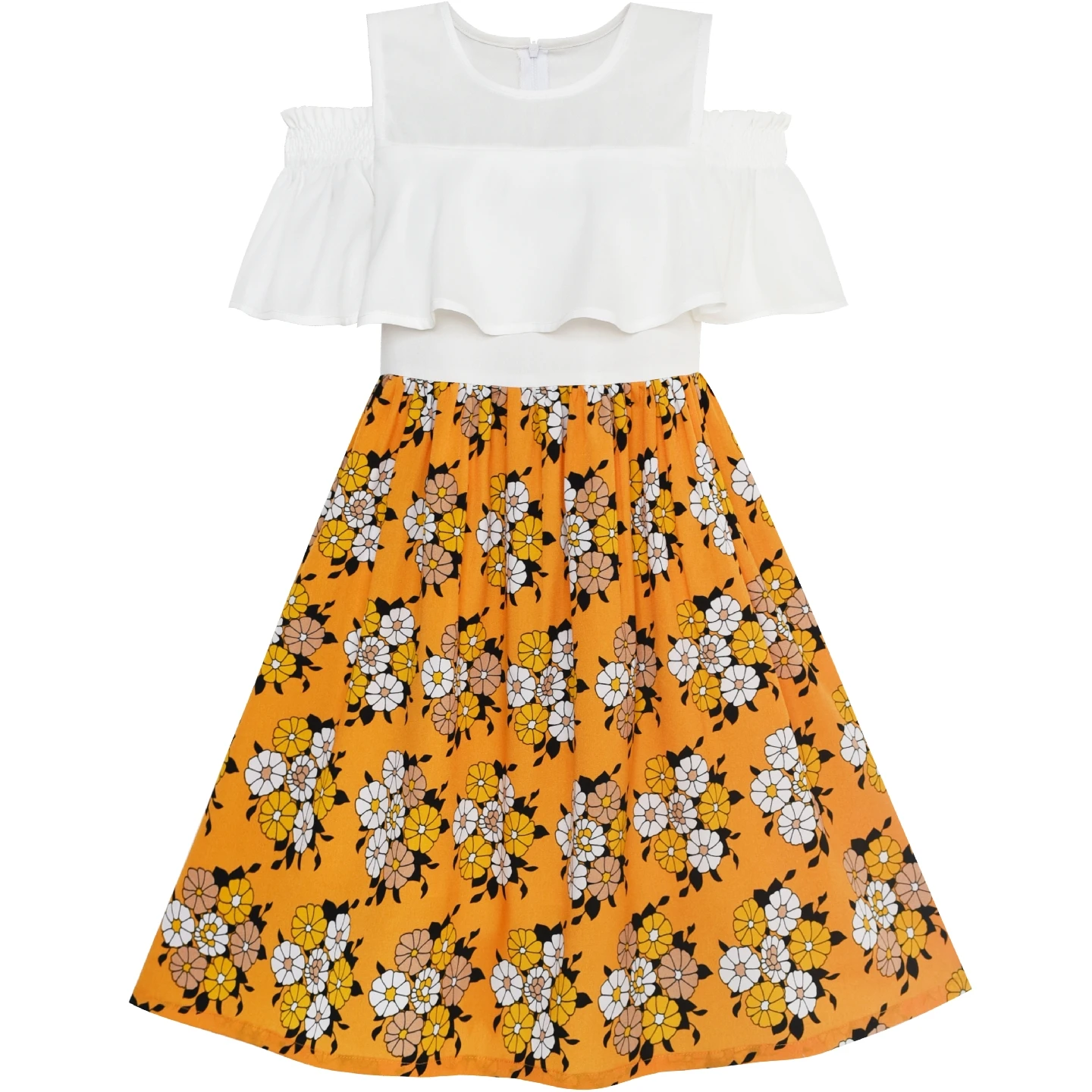 Sunny Fashion платья для девочек Шифон Бабочка рябить Холодный прием Белый Розовый 2020