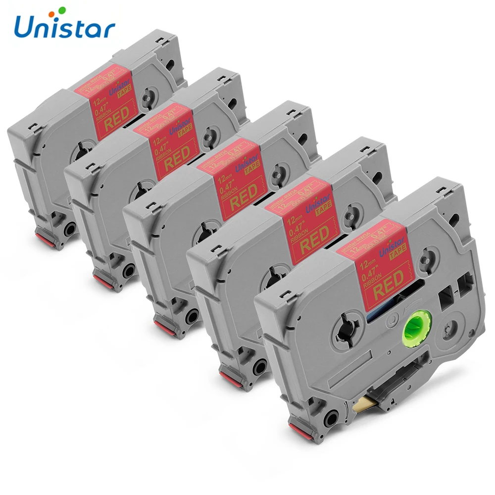Атласная лента Unistar 5 шт. Φ 12 мм совместима с Brother TZe RW34 Gold на красном для