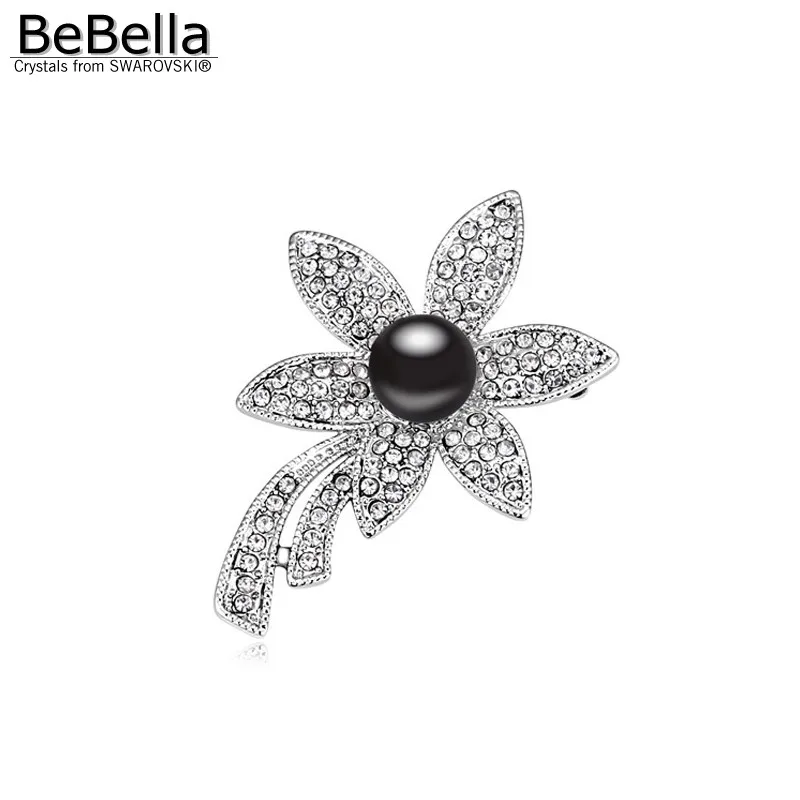 BeBella цветок растения с черным жемчугом модная булавка брошь сделанная элементами