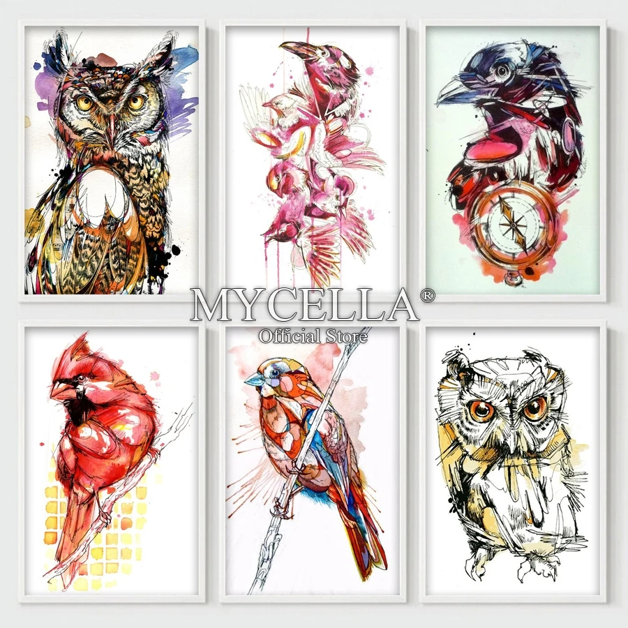 

Watercolor 5D Diy Diamond Painting Animals Birds Cross Stitch Diamond Embroidery Owl Full Round Rhinestone Diamond Mosaic Gift