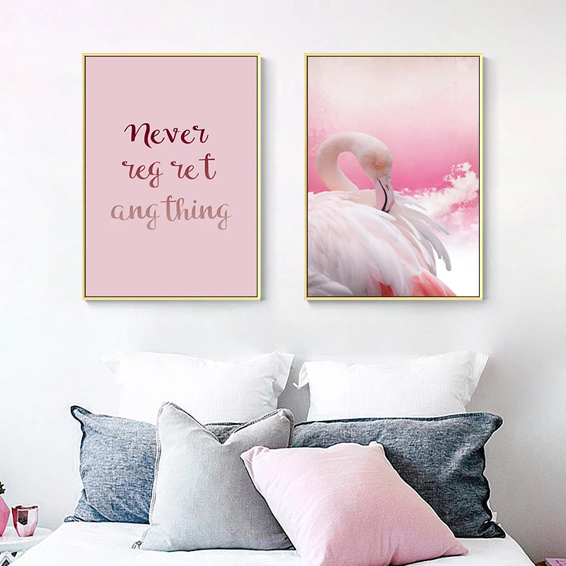 Настенный постер в скандинавском стиле декоративные картины с розовыми фламинго