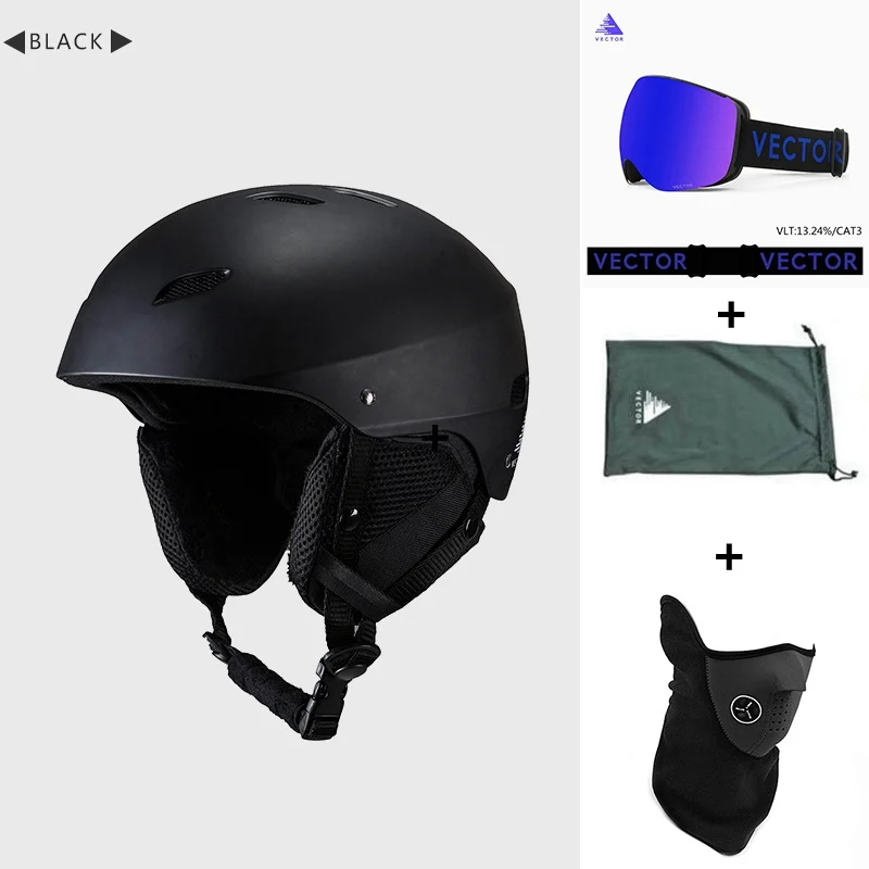 Professional CE Certification Adult windproof Ski Helmet for Men Women Skating Skateboard Snowboard Snow Sports Helmets 54-61cm - Цвет: Black 4 Set